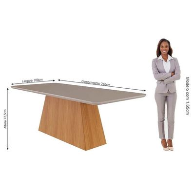 Sala De Jantar Completa Helena C- Tampo Madeirado C- Vidro 210x100 Cm E 8 Cadeiras Clarice Savana-nature-suede Capuccino - Cimol
