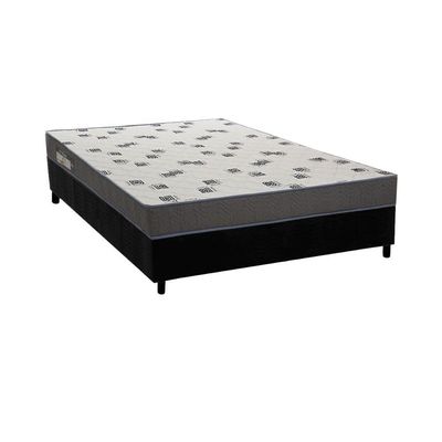 Conjunto Box Casal Colchão Espuma Ortobom D33 Light Saúde + Base Crc Suede Black 138x188