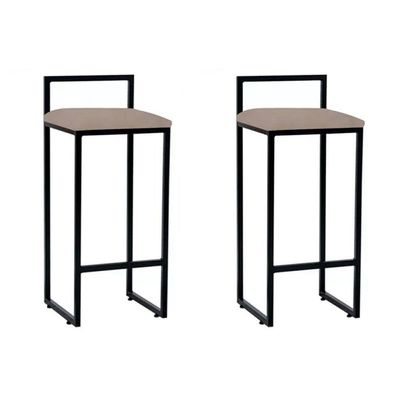 Kit 2 Banquetas Alta Industrial Premium Bar Cozinha Bistrô Aço Dori Preta Assento Suede Bege Preto