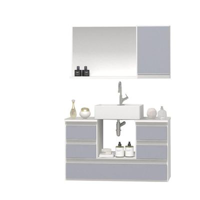 Conjunto Gabinete Polo 80cm Branco Cinza