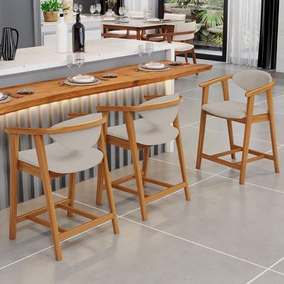 Kit 02 Banquetas Baixa Para Cozinha Sala Jantar Bancada Cecília L02 Linho Bege - Lyam Decor