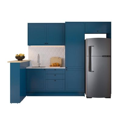 Cozinha Completa Évora com Bancada 6 PT 3 GV Azul Órion