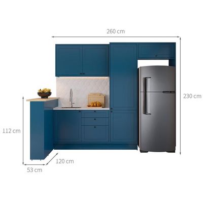 Cozinha Completa Évora com Bancada 6 PT 3 GV Azul Órion