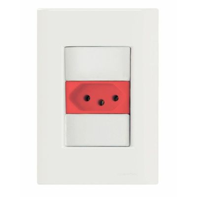 Conjunto 4x2 com 1 Tomada 2P+T 20 A 250 V Tramontina Giz Vermelho e Branco