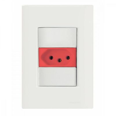 Conjunto 4x2 com 1 Tomada 2P+T 20 A 250 V Tramontina Giz Vermelho e Branco