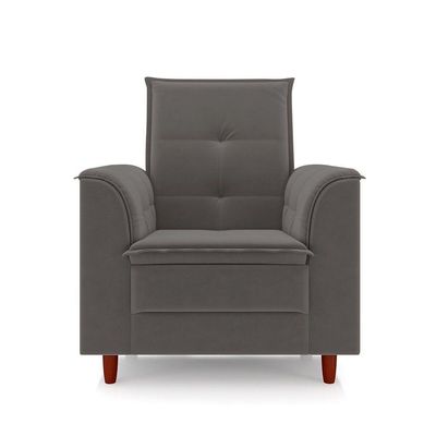 Poltrona Decorativa Amamentação Reforçada E Puff Luly Suede cinza