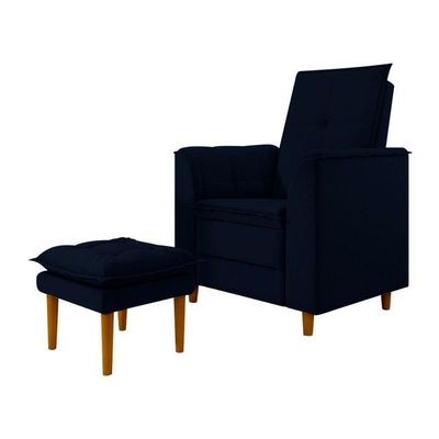 Poltrona Decorativa Amamentação Reforçada E Puff Luly Suede azul Marinho