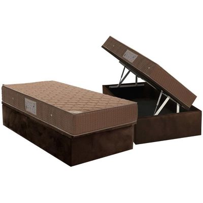 Conjunto Box Baú Solteiro Colchão Molas Ortobom Nanolastic Orthotel Spring + Base Crc Suede Brown (88x188)