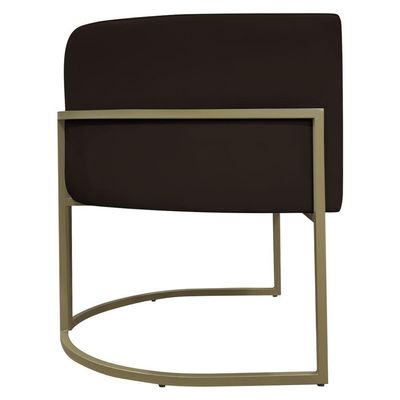 Poltrona Decorativa Recepção Luna Corino Cores Base De Ferro Champagne Marrom Corino