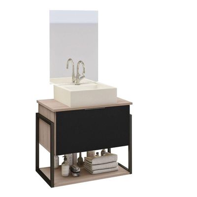 Conjunto Tech 60cm Madeirado Preto Cuba Branca
