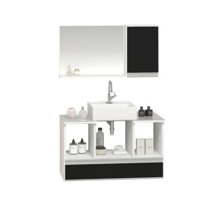 Conjunto Gabinete Venus 80cm Branco Preto