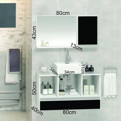 Conjunto Gabinete Venus 80cm Branco Preto