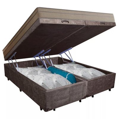 Cama Box Baú Casal Bipartido Suede + Colchão De Molas Ensacadas Portobel Ipanema 138x188x66cm Marrom
