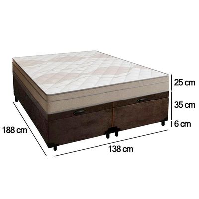 Cama Box Baú Casal Bipartido Suede + Colchão De Molas Ensacadas Portobel Ipanema 138x188x66cm Marrom