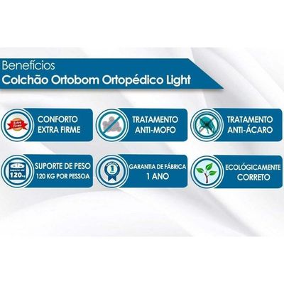 Cama Box Baú Casal Colchão Anatômico Ortobom Ortopédico Light + Base Crc Courano White(138x188)