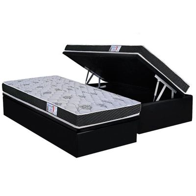 Conjunto Box Baú Solteiro Colchão Espuma Orthoflex D20 Comfortpedic + Base Crc Suede Black (88x188)