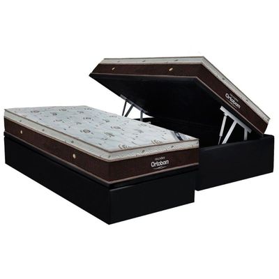 Conjunto Box Baú Solteiro Colchão Molas Ortobom Ensacadas Sleep King + Base Crc Suede Black (88x188)