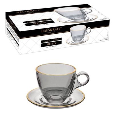 Conjunto De Xícaras Para Chá Com Pires Em Cristal Menfis Com 8 Peças 170ml Haüskraft Onix