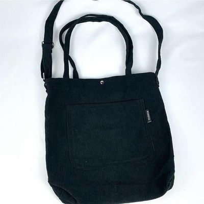 Bolsa Sacola Feminina Veludo Cotelê Casual Escolar Faculdade Bolsa Tote Retrô preto