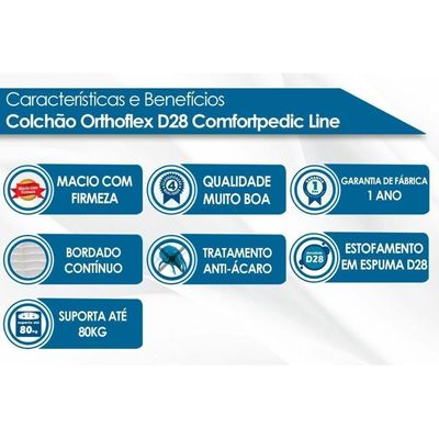 Colchão Solteiro Espuma D28 Comfortpedic Line (78x188x14) - Orthoflex