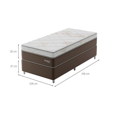Cama Box Solteirão Londres com Colchão Molas Ensacadas (63x108x198) Marrom e Branca