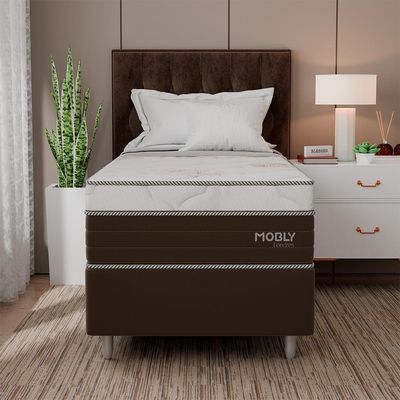 Cama Box Solteirão Londres com Colchão Molas Ensacadas (63x108x198) Marrom e Branca