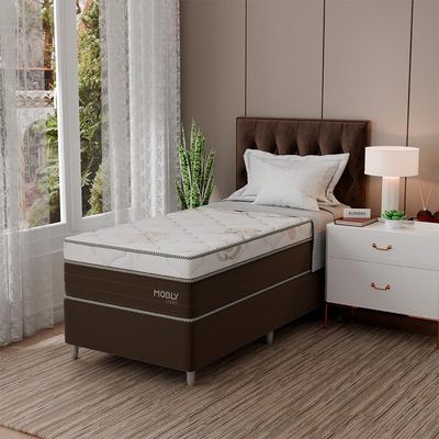 Cama Box Solteirão Londres com Colchão Molas Ensacadas (63x108x198) Marrom e Branca