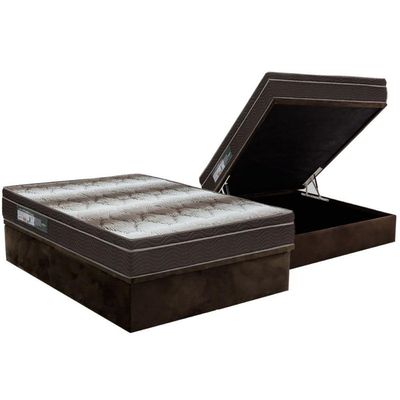 Cama Box Baú Casal Colchão Anatômico Ortobom Ortopédico Light + Base Crc Suede Brown(138x188)