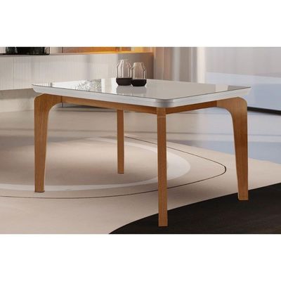 Mesa Para Cozinha Londrina C-tampo Madeirado Vidro Canto Curvo 120x80cm Off White-imbuia-vidro Off White - Rufato