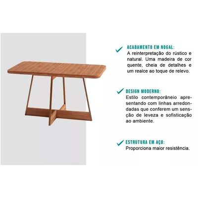 Mesa Para Cozinha átria Retangular 1592 Aço C-tampo Madeirado 160x90cm Nogal-freijo Rose - Carraro