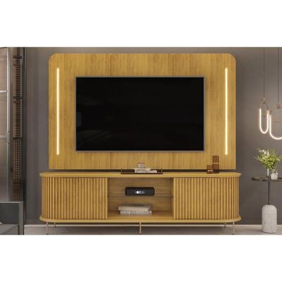 Painel Home P-tv Até 75 Polegadas Atlas 100% Mdf C- Led 218x135cm Off White - Dj Móveis