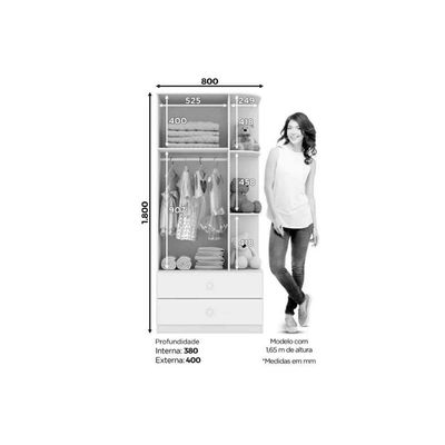 Quarto Infantil Completo Labirinto 2 Peças (1 Guarda Roupa + 1 Cômoda) Qi96 Rústico/branco - Henn