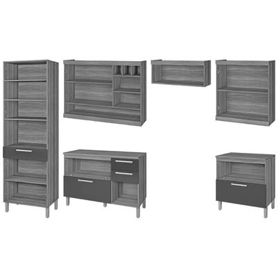 Cozinha Completa Burguesa Premium 6 Peças (3 Armários + 2 Balcões + 1 Paneleiro) C6p55 Freijo-grafite - Nesher