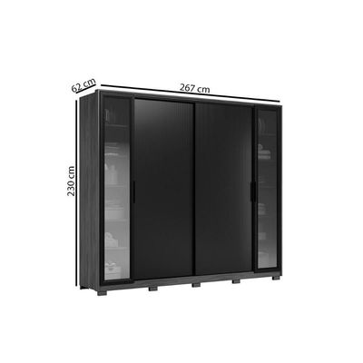 Guarda Roupa Solteiro 4 Portas De Correr E 4 Gavetas C- 2 Vidros Reflecta E Pés Laredo Flex Amêndola-amêndola Ou Nude