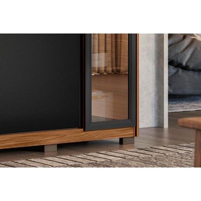 Guarda Roupa Solteiro 4 Portas De Correr E 4 Gavetas C- 2 Vidros Reflecta E Pés Laredo Flex Amêndola-amêndola Ou Nude