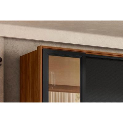 Guarda Roupa Solteiro 4 Portas De Correr E 4 Gavetas C- 2 Vidros Reflecta E Pés Laredo Flex Amêndola-amêndola Ou Nude