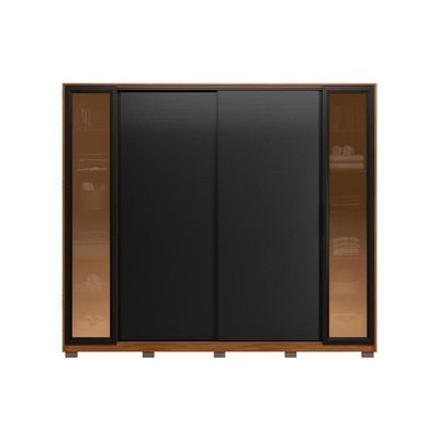 Guarda Roupa Solteiro 4 Portas De Correr E 4 Gavetas C- 2 Vidros Reflecta E Pés Laredo Flex Amêndola-amêndola Ou Nude