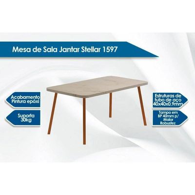 Sala De Jantar Completa Stellar 1597 Aço C- Tampo Madeirado 160x90cm E 6 Cadeiras Hug Preto-nogal - Preto-grafite - Preto - Carraro