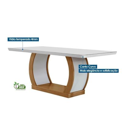 Sala De Jantar Completa Jade Tampo Madeirado C- Vidro Curvo 180x90 E 6 Cadeiras Jade Imbuia-off White - Veludo Marrom - Rufato