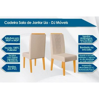 Sala De Jantar Completa Rubi Tampo Madeirado C- Vidro Curvo 170x90cm E 6 Cadeiras Lia Cedro-off White-off White - Suede Moca - Dj Móveis