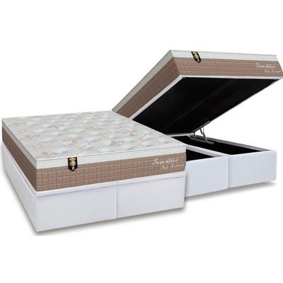 Conjunto Box Baú King: Colchão Espuma Orthoflex Molas Ensacadas Masterpocket Sensitive + Base Crc Courano White(193x203)