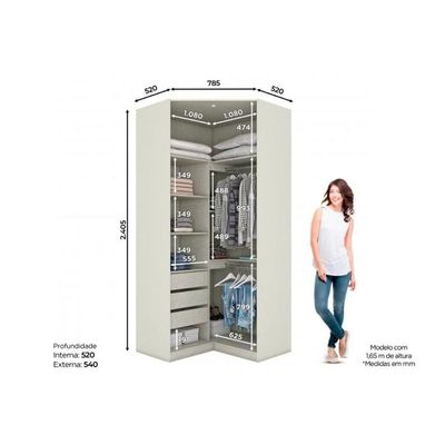 Modulado De Quarto Closet De Canto Mc06 C- 2 Portas E 3 Gavetas C- Espelho Areia