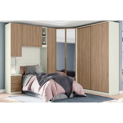 Modulado De Quarto Closet De Canto Mc06 C- 2 Portas E 3 Gavetas C- Espelho Areia