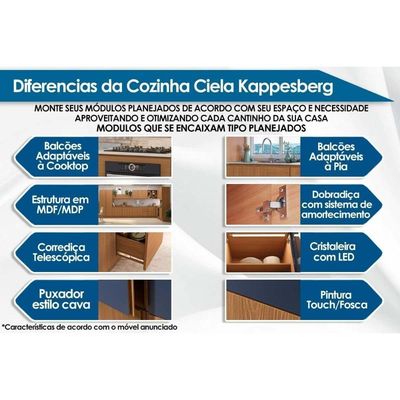 Paneleiro De Cozinha Ciela R628 C-2 Portas 50x220cm Canela-azul Profundo - Kappesberg
