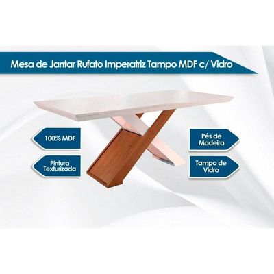 Sala De Jantar Completa Imperatriz Tampo Madeirado C- Vidro Curvo 180x90 E 6 Cadeiras Imperatriz Imbuia-grafite - Suede Grafite - Rufato