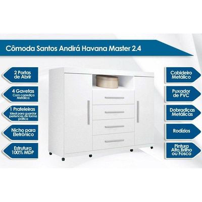 Cômoda De Quarto Master com 2 Portas 1 Nicho E 4 Gavetas com Rodízio Jatoba-areia Santos Andirá