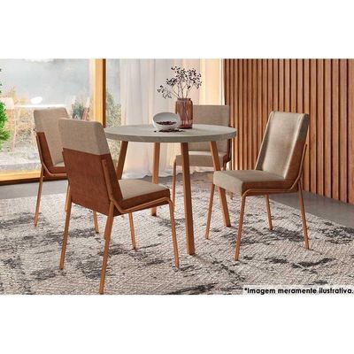 Mesa Para Cozinha Stellar 1599 Aço C-tampo Madeirado Redondo 100cm Nogal-preto - Carraro