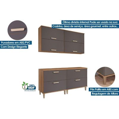 Cozinha Bella 4 Peças (2 Armários + 2 Balcões) 160cm Freijo-titanium Mgm