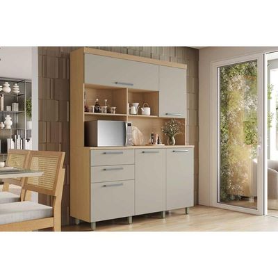 Kit De Cozinha Compacta Nobreza C- 5 Portas E 2 Gavetas 160cm Carvalho-cinza - Nesher