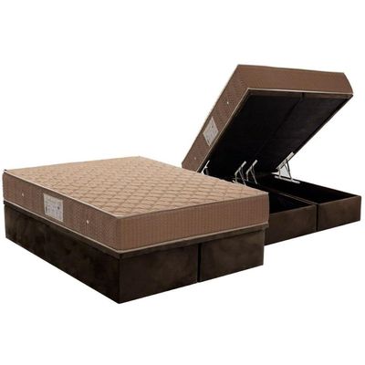 Conjunto Box Baú Queen: Colchão Espuma Ortobom Nanolastic Orthotel Spring + Base Crc Suede Brown(158x198)